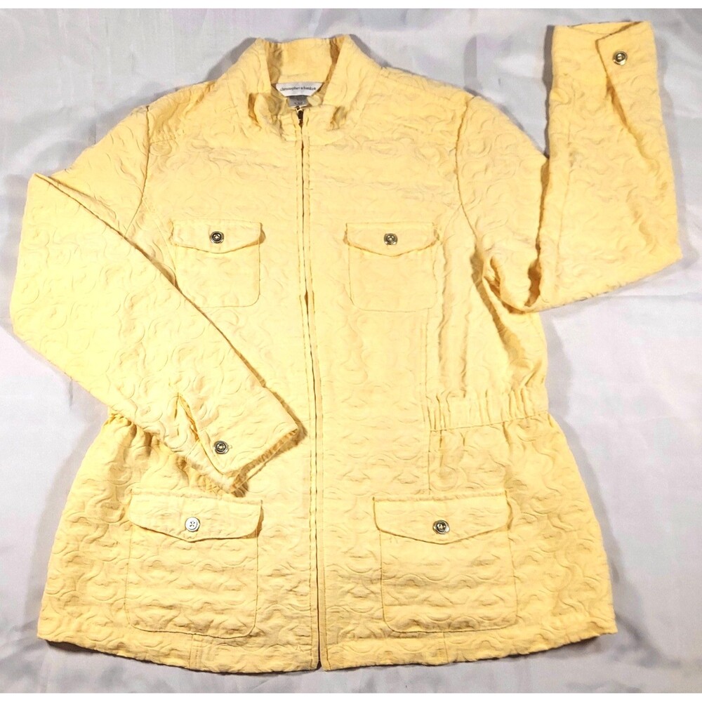 Christopher & Banks Jacket Womens Large Yellow Textured Floral Zip Lightweight - Picture 7 of 11